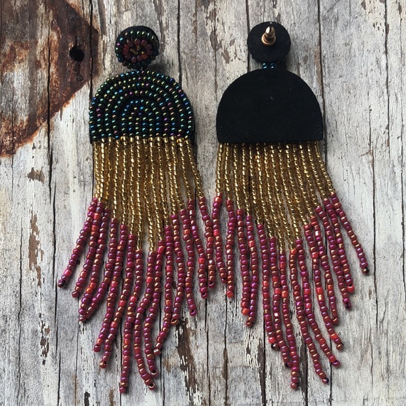 Artisan Seed Bead Statement Drop Earrings! - Picture 5 of 6